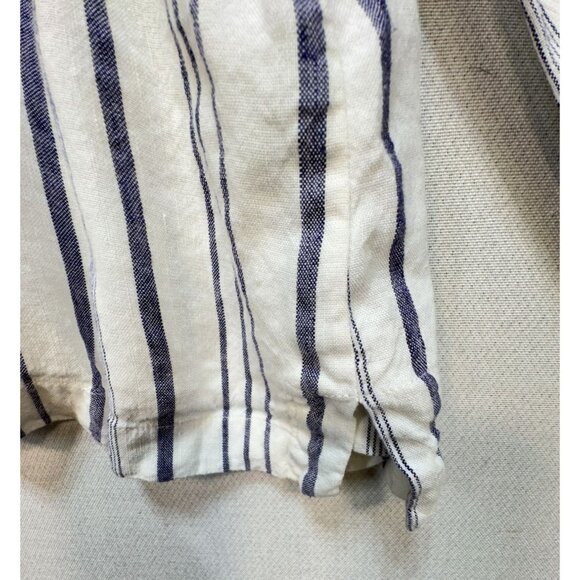 Loft Womens Linen Blend Button Up Shirt Size L White Blue Striped Casual Summer - Picture 6 of 12